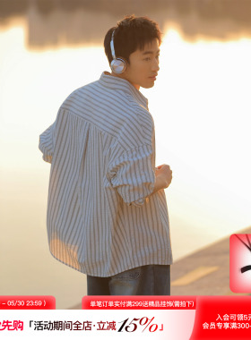吕小虎ACTUP 泡泡纱条纹长袖衬衫男2026春季白色衬衣肌理感薄外套
