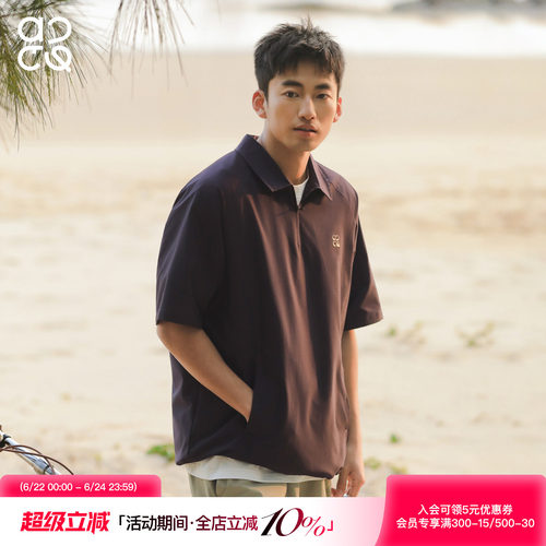 吕小虎ACTUP 夏季新款半拉链短袖POLO衫男情侣翻领T恤透气短袖潮
