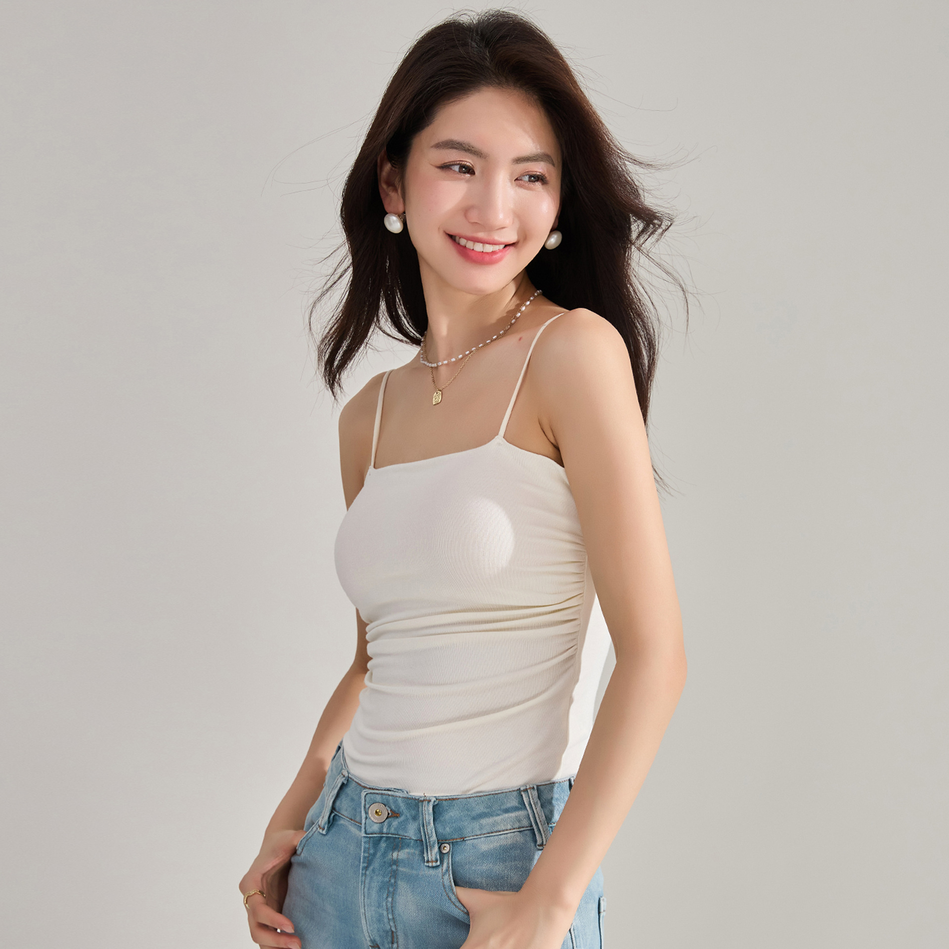 25夏季一字领带胸垫吊带背心内搭细肩带遮副乳美背抹胸上衣15670