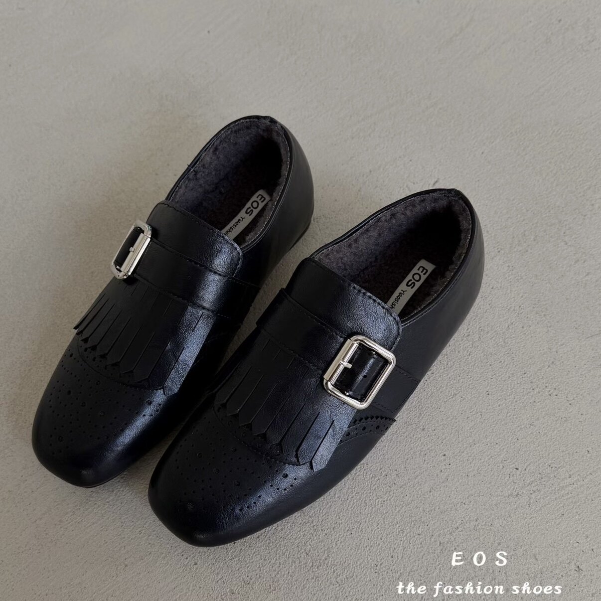 EOS复古真皮平底加绒小众设计单鞋韩版德训百搭板鞋潮GX1109-8图片