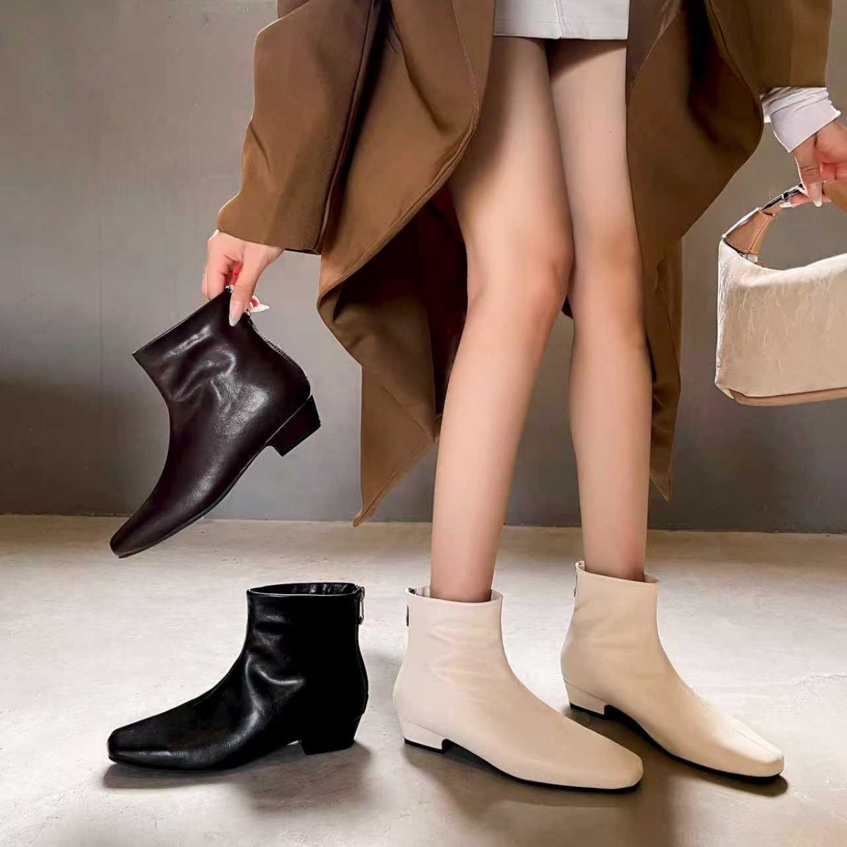 滨莉显脚小半曲弹力短靴女裸靴25新款韩版瘦瘦靴马丁靴平底女单靴