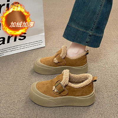 一脚蹬厚底毛毛鞋防滑棉鞋女