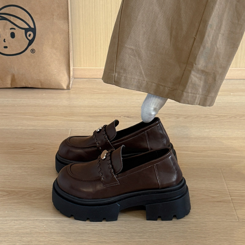 厚底增高乐福鞋女2026春季新款小个子粗跟懒人一脚蹬英伦风小皮鞋