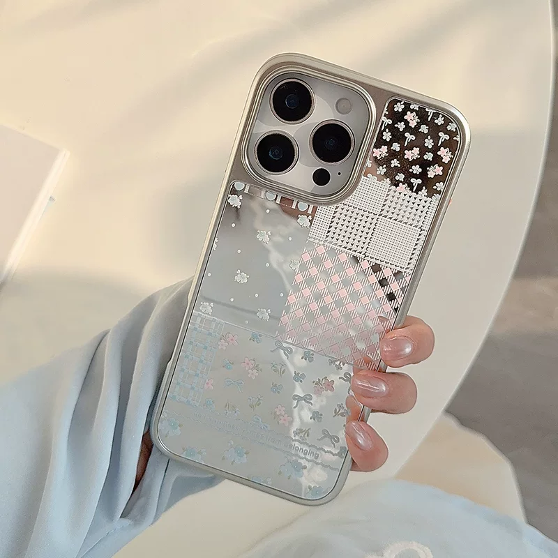 Айфон совместим с яблочным свежий iPhone 16, чехол для телефона, 16promax, iphone, эффект зеркала, кружевное платье, с цветочным принтом, защита от осени
