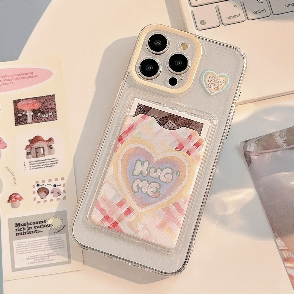 彩虹油画爱心卡包适用苹果16手机壳iphone14promax小清新15全包