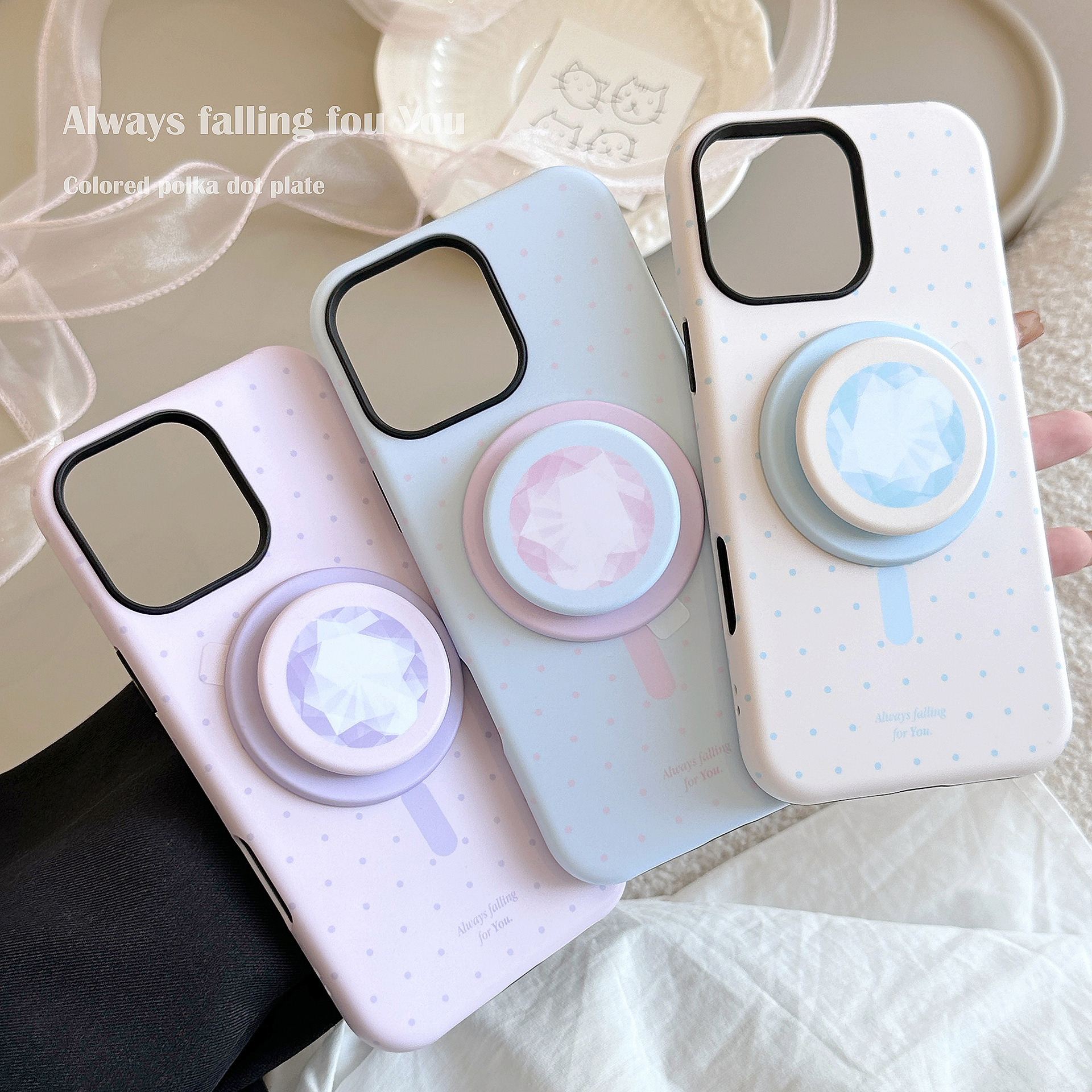 钻石磁吸支架iPhone16promax苹果手机壳14适用13菲林15彩色波点