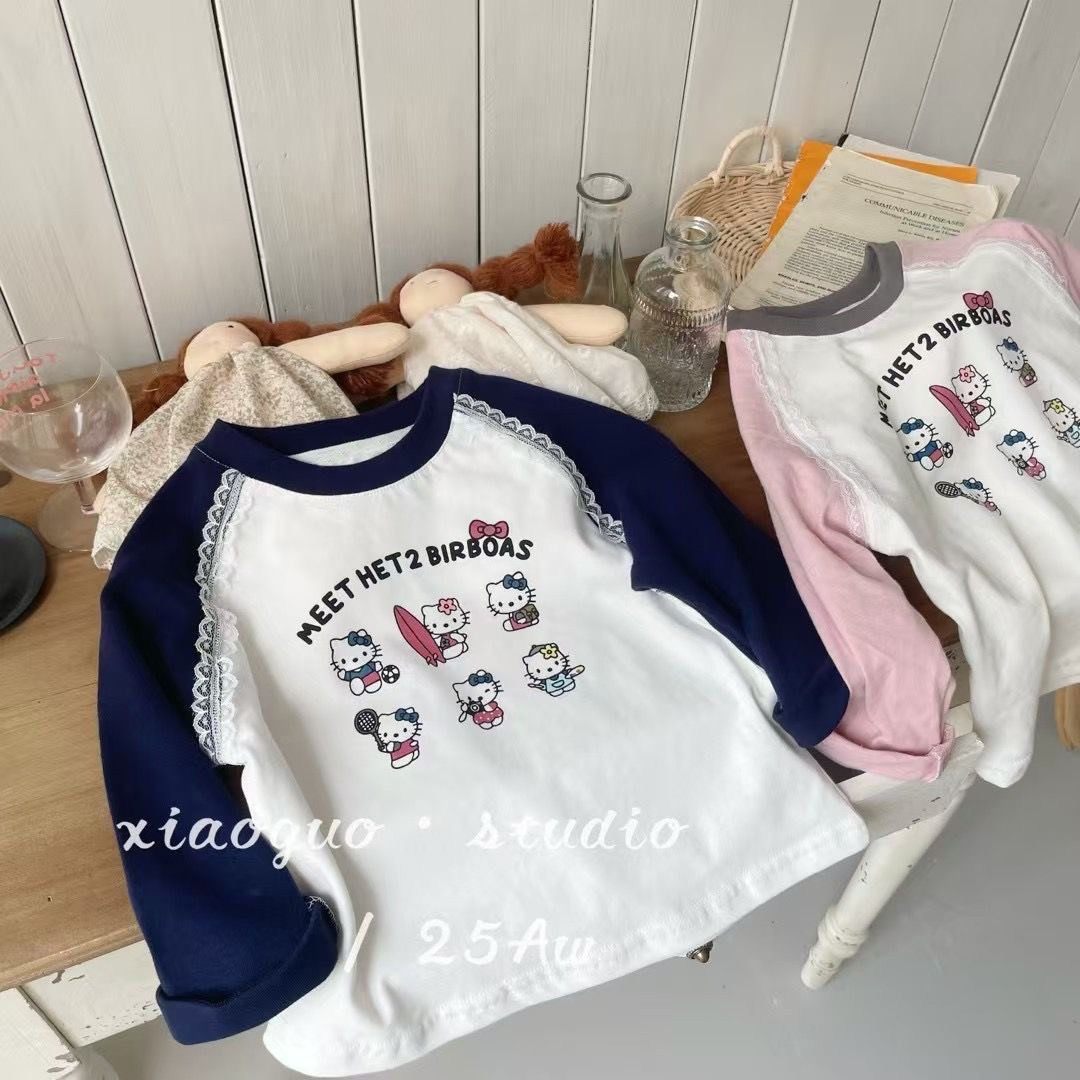 2026秋装新款韩国童装女童卡通蕾丝打底衫儿童插肩袖上衣长袖T恤,童装/婴儿装/亲子装,T恤,淘宝优惠券,粉丝福利购,淘宝优惠卷