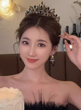 热销复古典雅巴洛克王冠头饰赫本风新娘黑色王冠优雅造型发饰