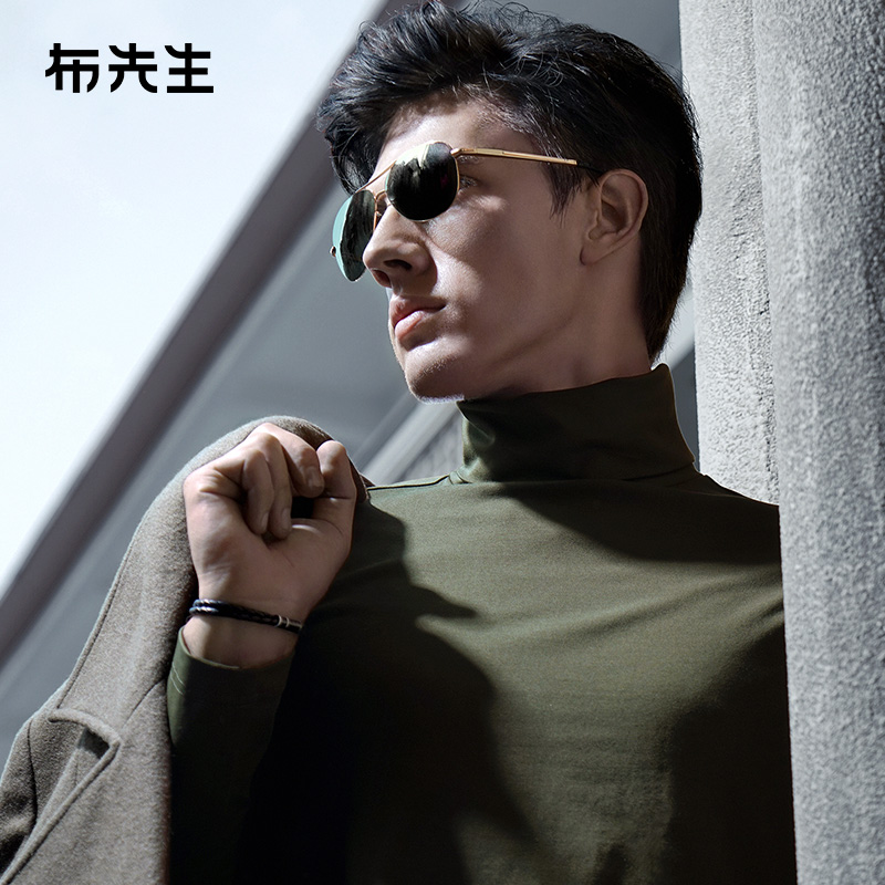 MrBu布先生长袖T恤打底衫春秋高领长袖t恤简约纯色内衣亲肤男
