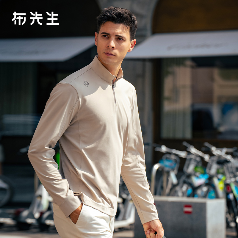 MrBu布先生半拉链立领字母印花长袖t恤2025秋冬款上衣男BT16855