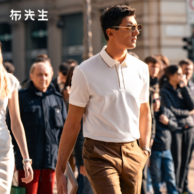 MrBu布先生商务翻领珠地短袖男