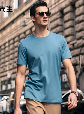MrBu布先生吸汗透气纯棉短袖衫夏季亲肤柔软黑色圆领t恤男AT10171