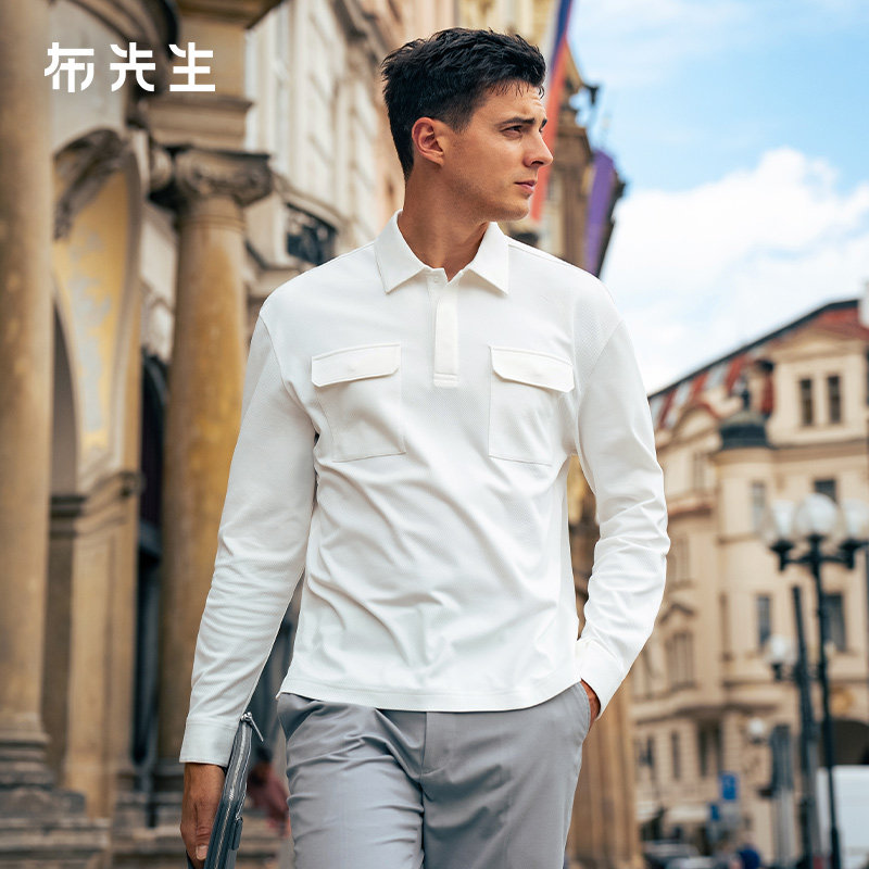 MrBu布先生时尚翻领长袖T恤双口袋2025秋冬新款速干男上衣BT16856,男装,T恤,淘宝优惠券,粉丝福利购,淘宝优惠卷