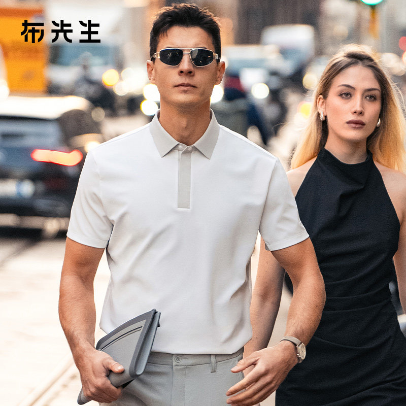 MrBu布先生撞色衬衫领短袖男图片