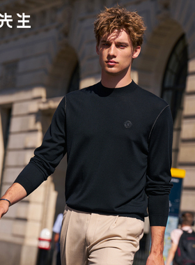 MrBu布先生小高领长袖羊毛衫2025秋冬新款撞色肩线毛t男PT16705