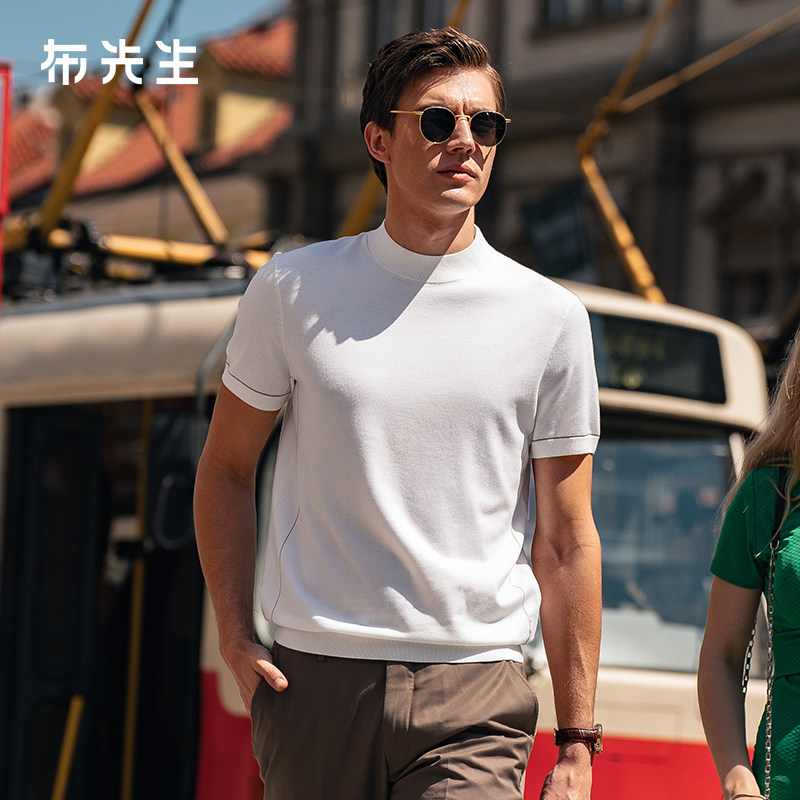 MrBu布先生半高领羊毛短袖t