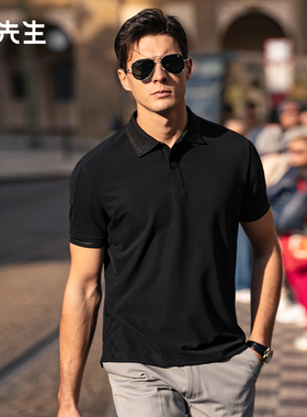 MrBu布先生高尔夫系列运动翻领纯色T恤字母印花POLO短袖男AT16077