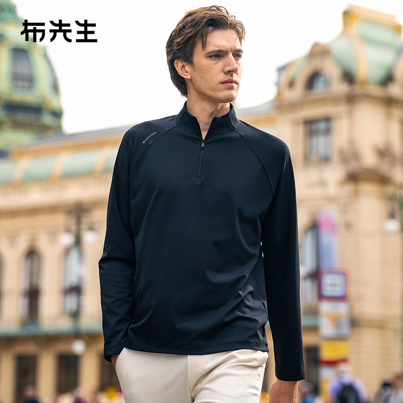 MrBu布先生插肩袖拉链立领长袖t恤秋季字母标运动风打底男PT15335