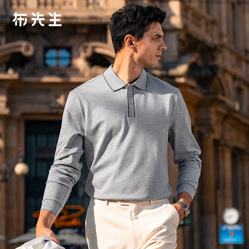 布先生轻奢男士长袖POLO衫图片