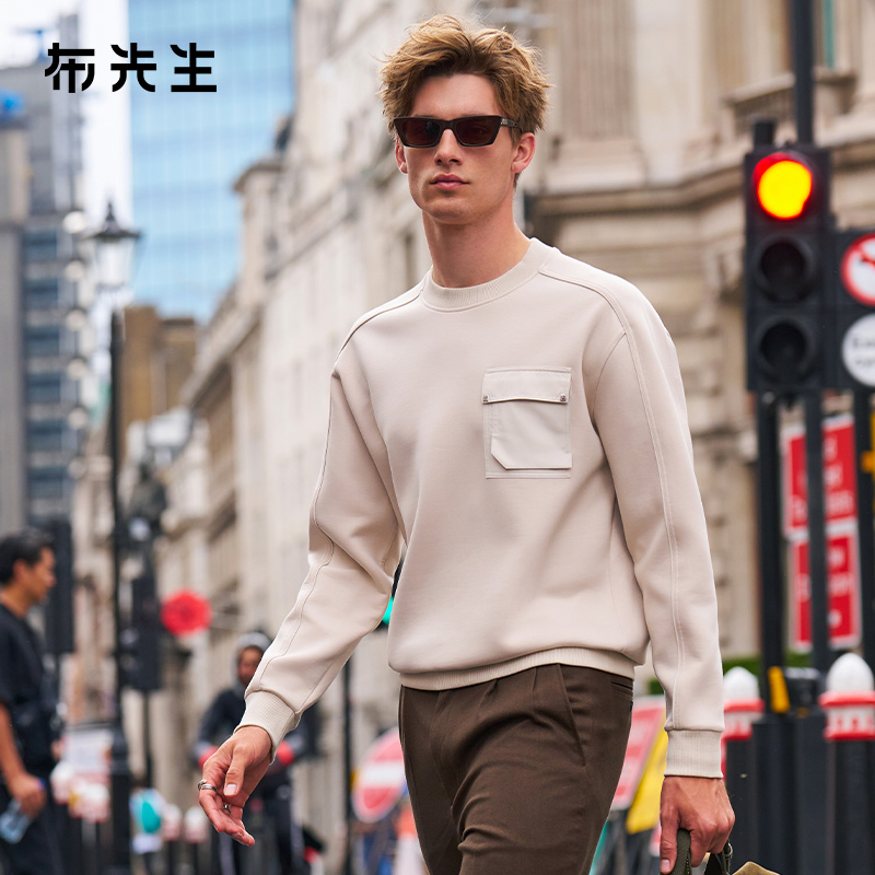 MrBu布先生时尚微廓版圆领卫衣男2025秋冬款风琴口袋装饰PT16761