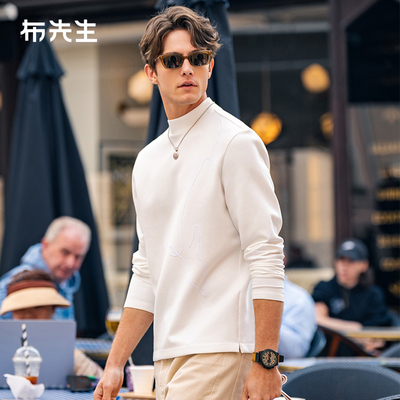 MrBu布先生小高领加厚保暖T恤秋冬植绒印花几何图案长袖男KT15773