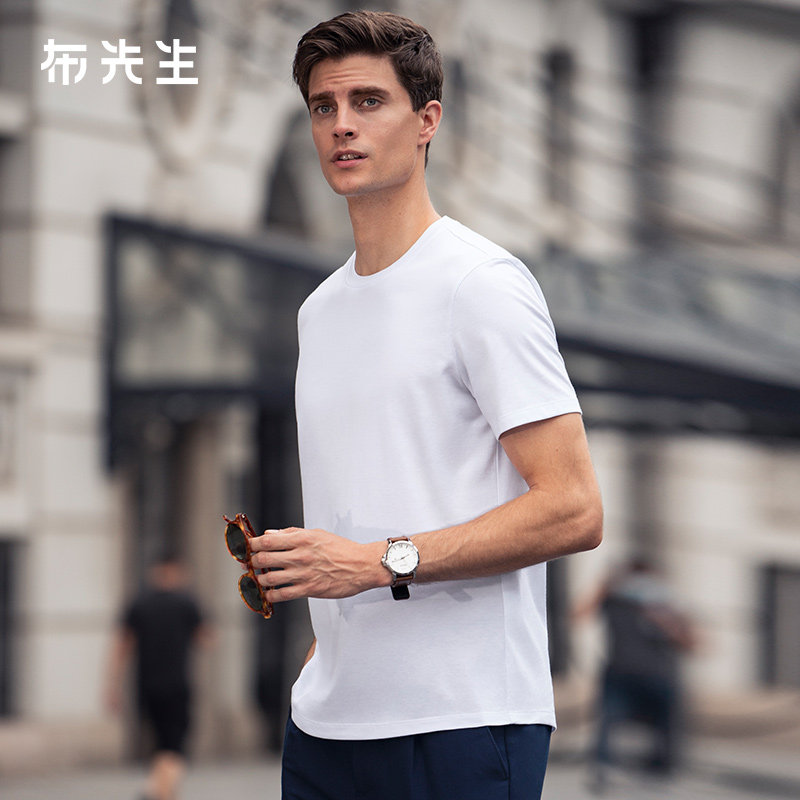 布先生显瘦弧形下摆t恤短袖休闲图片