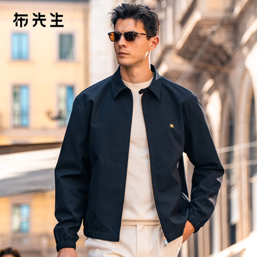 布先生男士黑色厚款翻领夹克