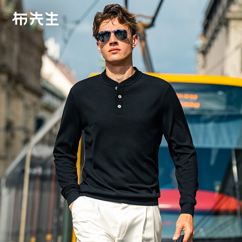 MrBu布先生棒球领保暖羊毛t恤秋冬三粒扣可机洗柔软羊毛衫PT15561