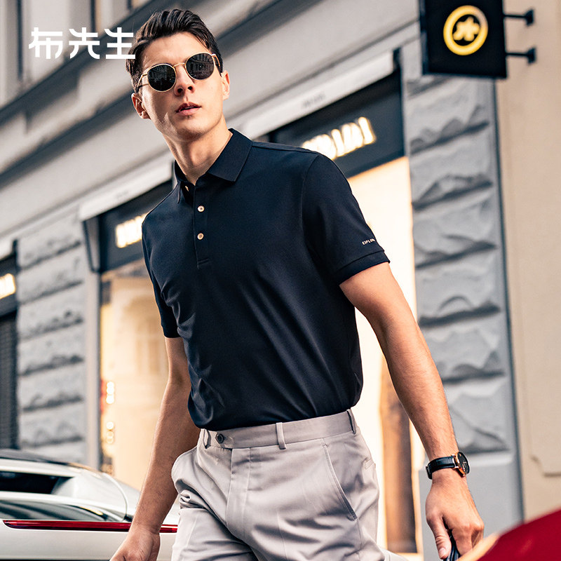 【吸湿凉感】MrBu布先生石墨烯翻领免烫有型t恤春夏字母短袖男