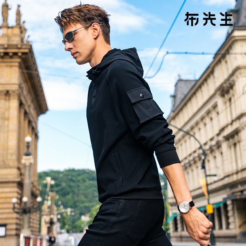 MrBu布先生插肩袖连帽卫衣秋冬华夫格肌理感口袋长袖男PT15530