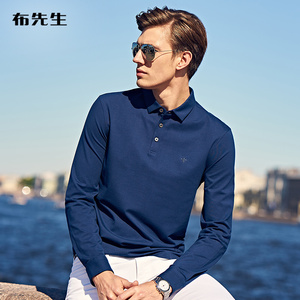 MrBu布先生纯棉新款秋装丝光棉薄款长袖t恤男商务修身上衣POLO衫
