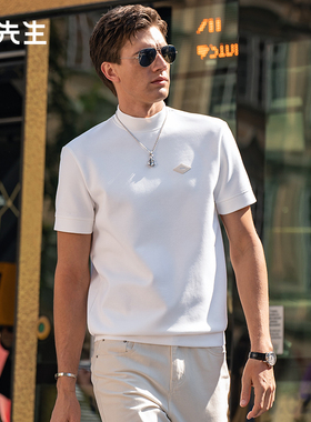 MrBu布先生亲肤短袖加厚保暖打底t恤定制皮标高领内搭男KT01882