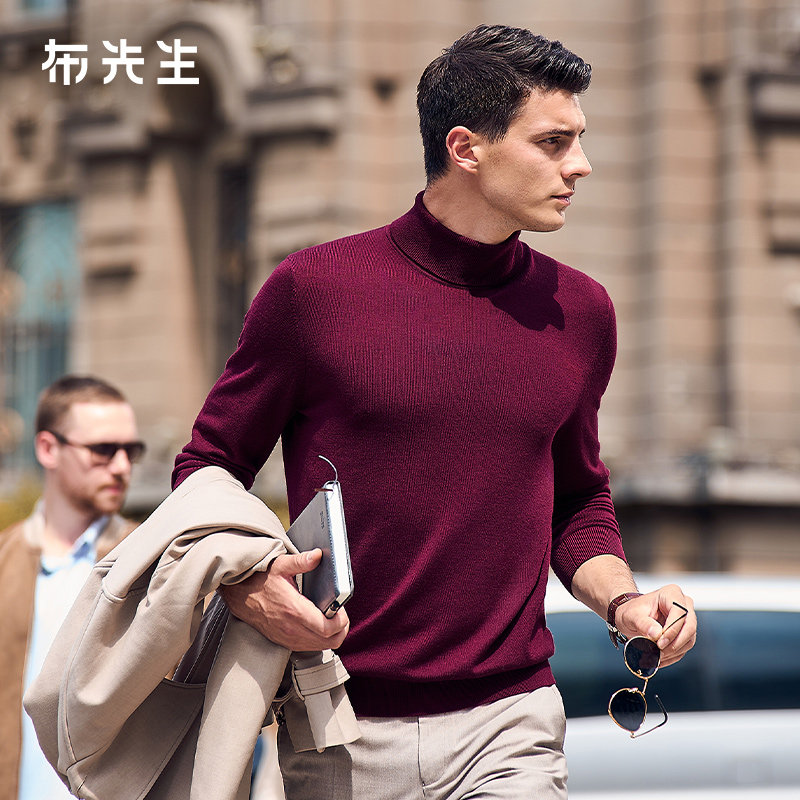 MrBu布先生中国红保暖毛衣秋冬可机洗羊毛衫可翻高领内搭羊毛T男,男装,针织衫/毛衣,淘宝优惠券,粉丝福利购,淘宝优惠卷