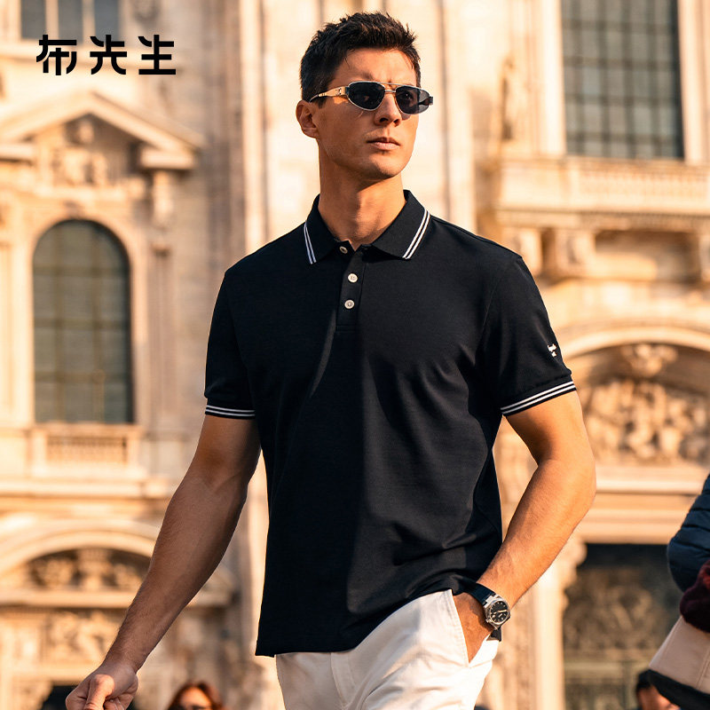 MrBu布先生撞色条纹polo衫夏男款图片