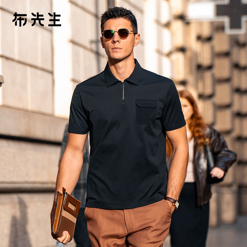 MrBu布先生机能风新商务t恤夏季新款渐变拉链翻领口袋短袖AT17507