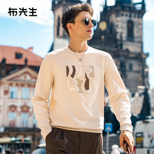 MrBu布先生斜纹肌理圆领长袖 卫衣PT15527 t恤2025秋字母图案男款