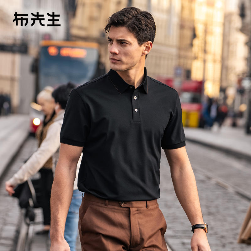 MrBu布先生撞色领POLO衫2025夏季新款简约薄款三粒扣T恤男短袖