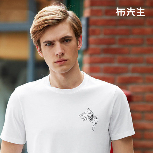 趣味短袖绣花布先生简约