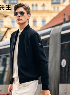 MrBu布先生双拉链棒球领毛衣外套秋冬定制皮标保暖开衫PT15363