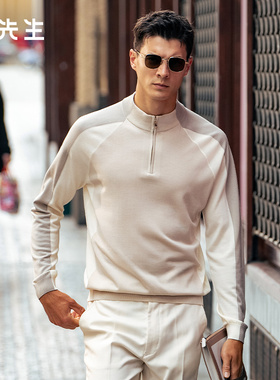 MrBu布先生半拉链立领拼色长袖毛t男2025秋冬款可机洗毛衣BT16902