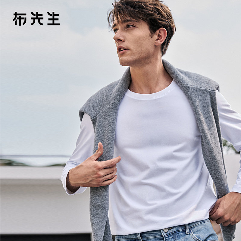 MrBu布先生圆领长袖打底T恤衫男士松弛感内搭上衣可外穿KT15778图片
