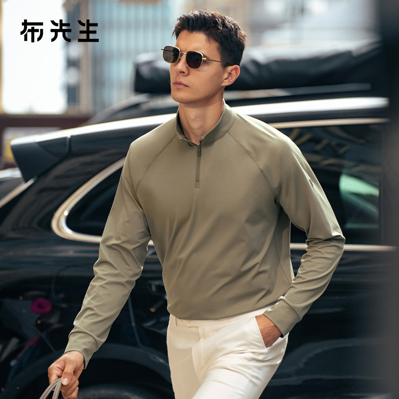 MrBu布先生立领半拉链磨毛长袖t恤2025秋冬新款纯色上衣男BT16861