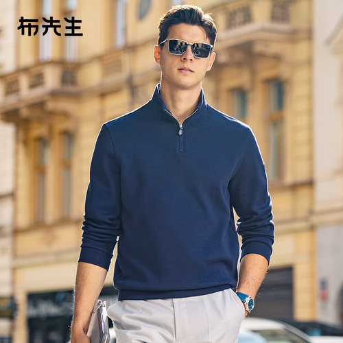 MrBu布先生加厚长袖t恤春秋时尚上衣罗纹半高领拉链卫衣男BT10616