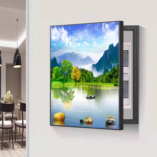 客餐厅竖款侧开门免打孔电表箱装饰画配电箱强弱空开电箱竖版挂画