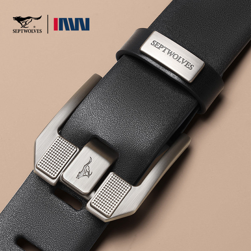 七匹狼皮带男士真皮2026新款针扣腰带男高档品牌正品牛皮裤带男款