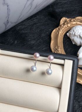 s925纯银6-8mm天然淡水珍珠 双珠可拆耳钉耳环乔妹同款