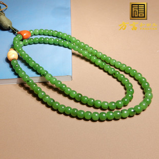 方言和田玉新疆策勒县戈壁料高油正阳绿碧玉7mm老型珠项链手串A6