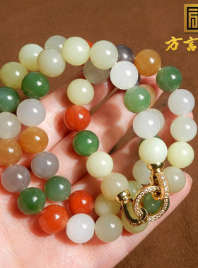 新疆糖玉碧玉烟紫10mm多宝项链