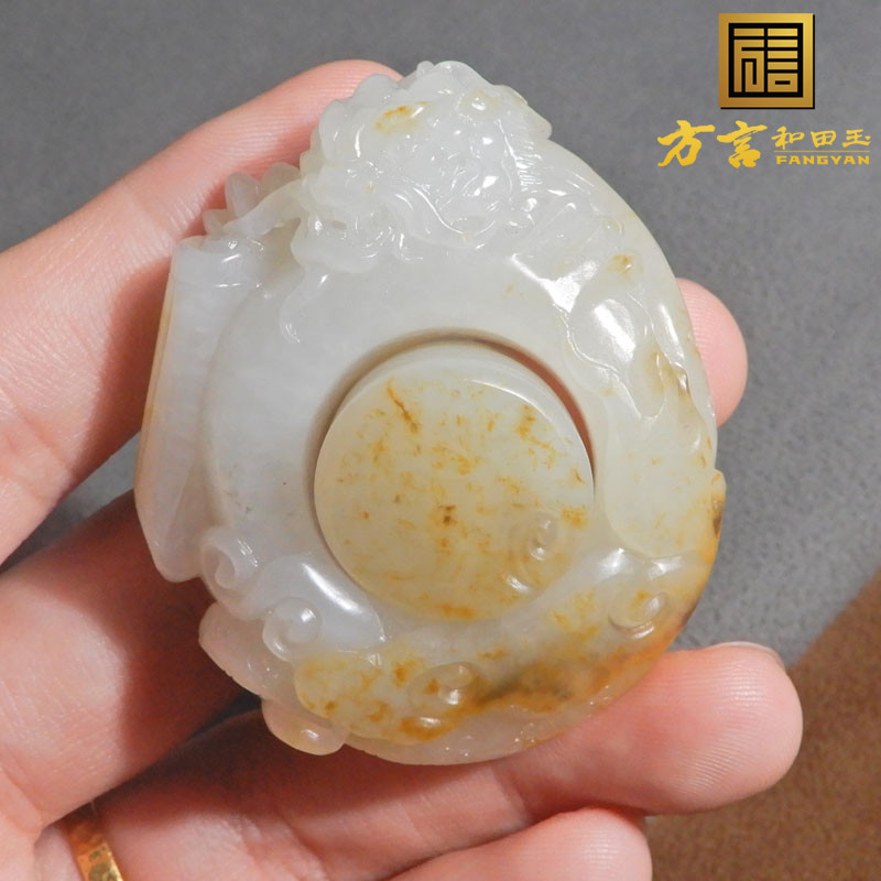 和田玉新疆老熟洒金皮白玉籽料雕刻龙行天下22mm扳指桶珠一套R3