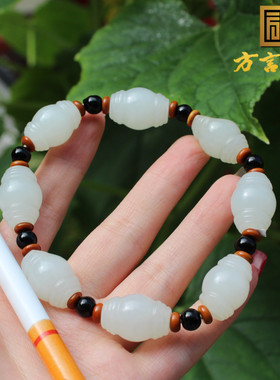 新疆留皮孔白玉籽料13mm鼓珠手串